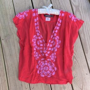 Anthropologie Antik Batik Red Silk Blouse